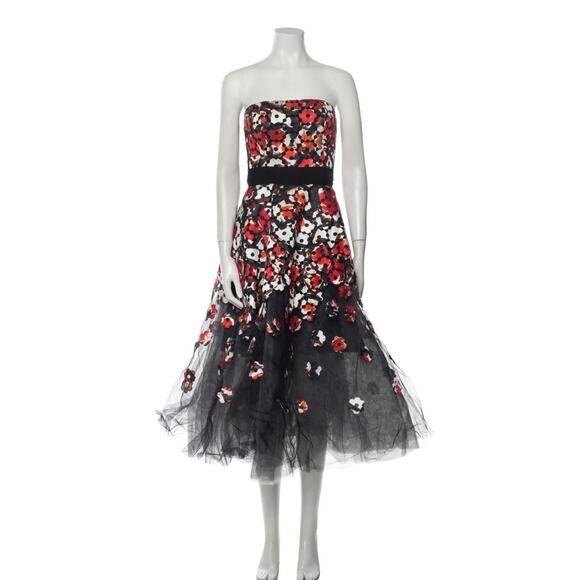 Sachin & Babi Noir Floral Norman Sz 4 Midi Dress Gown Red Bkack Tule Org… - Picture 5 of 16